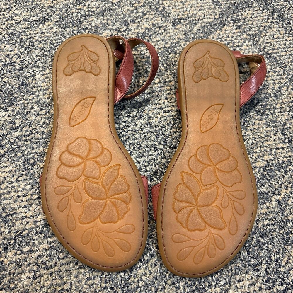 Born Leather Alice Flat Sandals Shoes Size 8.5 Pink/Red Ankle Strap Comfort - Picture 7 of 8